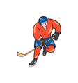 ice hockey player with stick cartoon vector image vector image