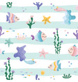 cute sea fish characters cartoon seamless pattern vector image vector image