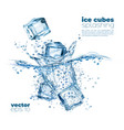 ice cubes falling into water with splash bubbles vector image