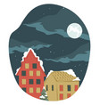 cityscape with buildings and snow night moon vector image