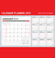 calendar planner for 2019 year week starts vector image