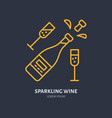 sparkling wine in bottle and two wineglasses line vector image