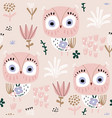 seamless pattern with lovely pink owls childish vector image vector image