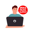 young man works at a laptop vector image
