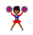 Cheerleader in blue yellow uniform with pom pom Vector Image