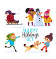 set multiracial kids playing in winter girls vector image