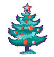 christmas tree with red star and tree balls vector image