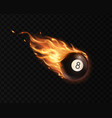 flying billiards eight ball with fire flame trails vector image vector image