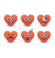 set red cute emoticon hearts vector image vector image