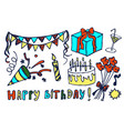 happy birthday set hand drawn vector image vector image