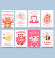valentines cards with cute animals posters vector image vector image