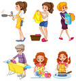 women doing different chores vector image