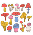 a set of various mushrooms drawn by hand retro vector image vector image