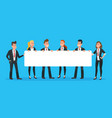 business people holding banner man and woman vector image vector image
