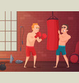 boxer training male hits to punching bag vector image vector image