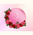 happy womens day greeting round banner with red vector image vector image