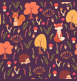 cute animals in forest pattern vector image