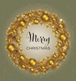 christmas wreath with gold pine branches vector image vector image