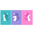 three easter greeting cards with bunnies vector image