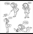 set of young girls daily activities hand drawn vector image
