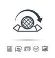world map icon globe with arrow sign vector image