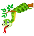 Cartoon green snake on tree branch Royalty Free Vector Image