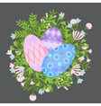 easter holiday card with colorful eggs and wreath vector image