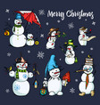 set of winter holidays snowman in different vector image