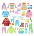 children winter clothes and accessories collection vector image