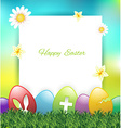 easter greeting card with colorful eggs on grass vector image