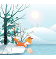fox in christmas winter frozen lake landscape vector image