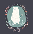 cute cartoon bear in floral wreath childish print vector image