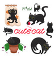 black kittens with yellow eyes in various poses vector image