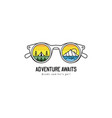 adventure awaits text with mountains and camping vector image