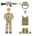 military character weapon guns symbols armor man vector image