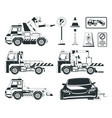 evacuator cars monochrome pictures isolated vector image