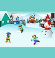 kids playing in a winter wonderland vector image vector image
