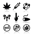 drugs addiction marijuana syringe icons set vector image
