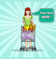 girl with groceries in a trolley in a supermarket vector image vector image