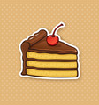 sticker piece cake chocolate cream and cherry vector image vector image