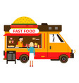 open fast food truck with customer buying snack vector image