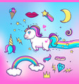cartoon hand drawn unicorn with elements vector image