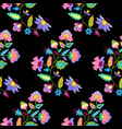 fantasy flowers embroidery seamless pattern vector image