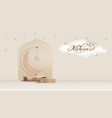 islamic background3d podium with cloudcrescent vector image