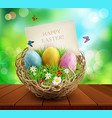 easter background with basket and eggs standing vector image vector image