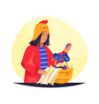 woman or girl prepare easter bascket icon vector image