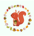 cartoon squirrel with autumn leaves vector image