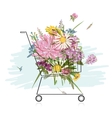floral bouquet in shopping cart for your design vector image