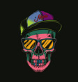 skull with glasses and hat in the style of comics vector image vector image