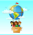children on globe hot air balloon of cartoon vector image